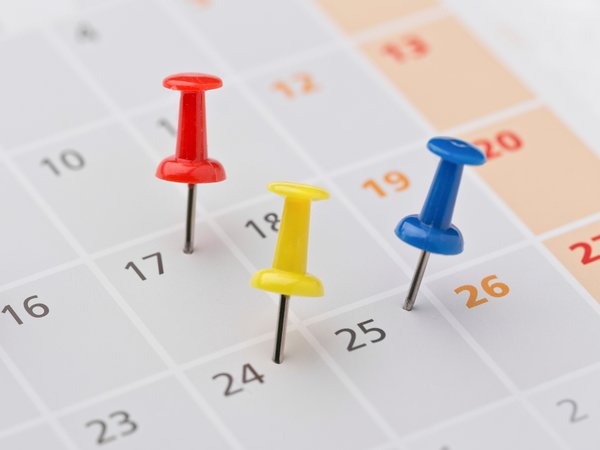 Kalenderblatt mit Pin-Nadeln