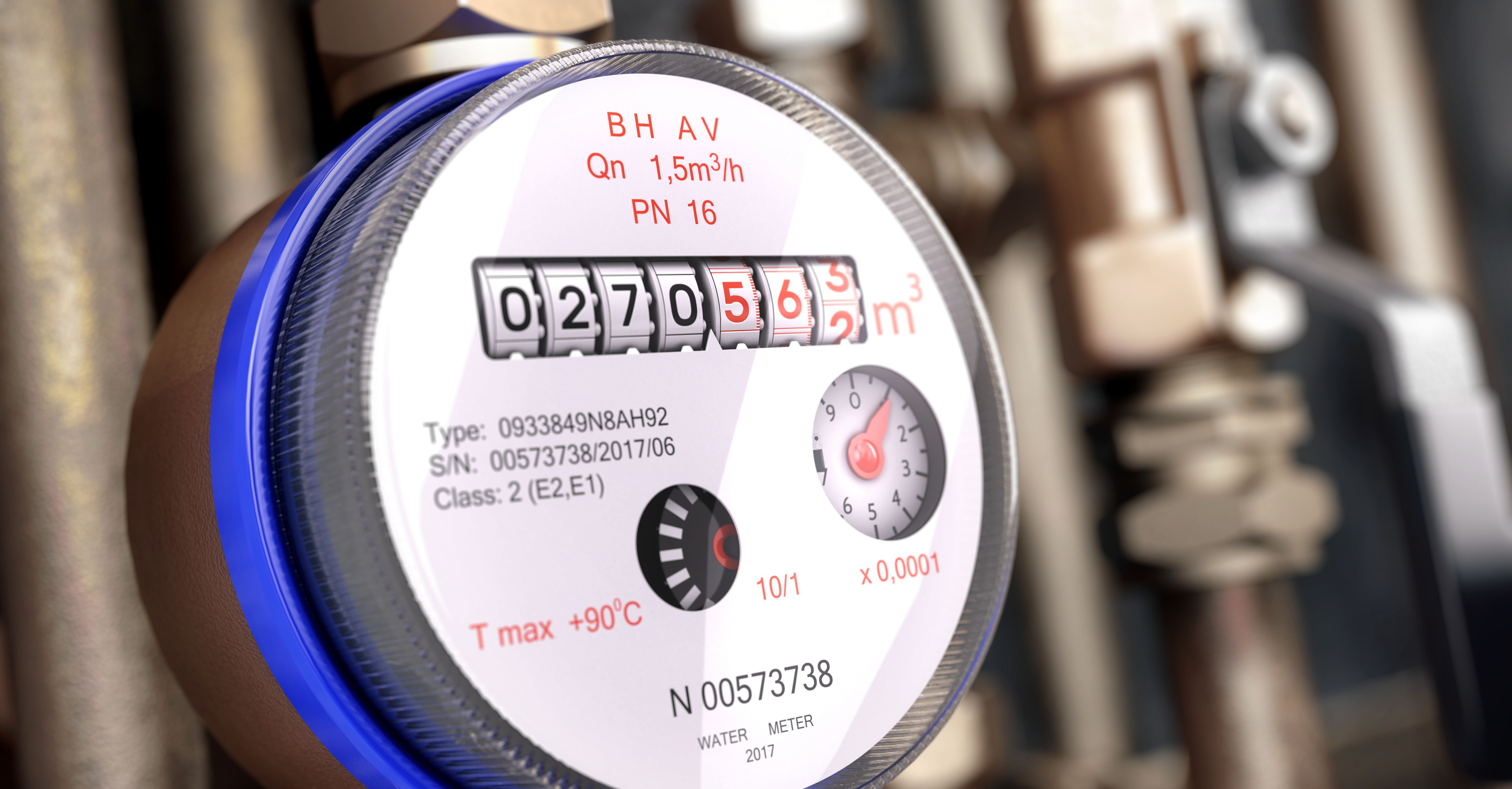 new water meter close up - Sanitary equipment. 3d rendering